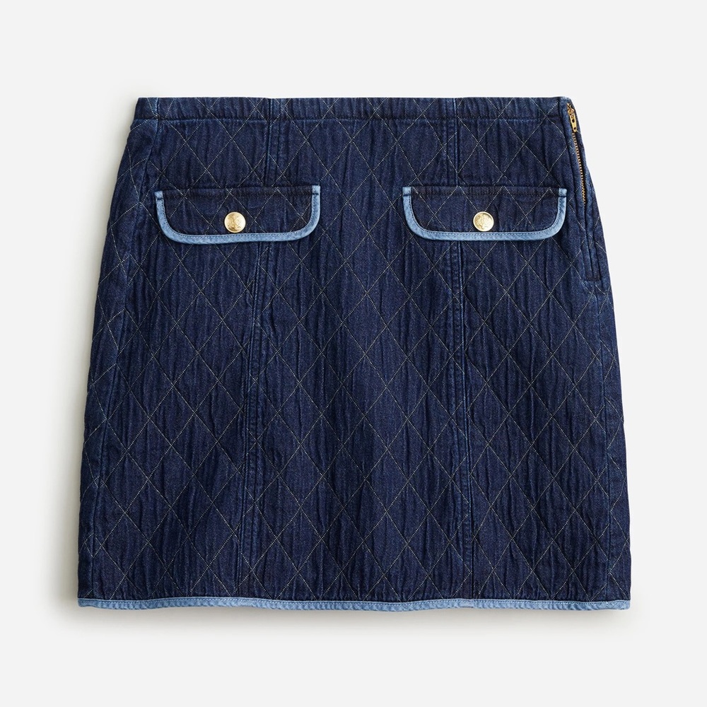 J. Crew Quilted Denim Mini Lady Mini Skirt Gold Buttons